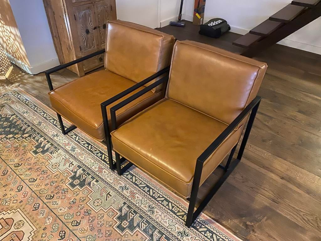 2 mooie leren stoelen - Zien er goed uit!, Ophalen, Gebruikt, Twee, Bruin