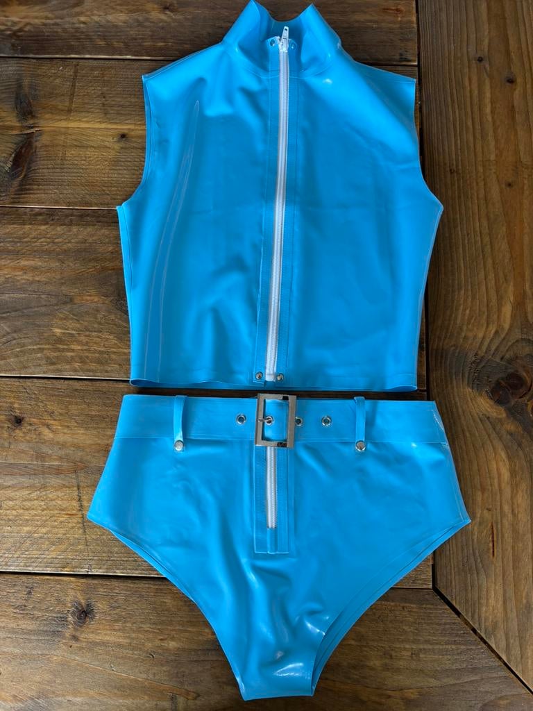 Set / Latex / Maat S, Kleding | Dames, Ondergoed en Lingerie, Verzenden, Blauw, Setje