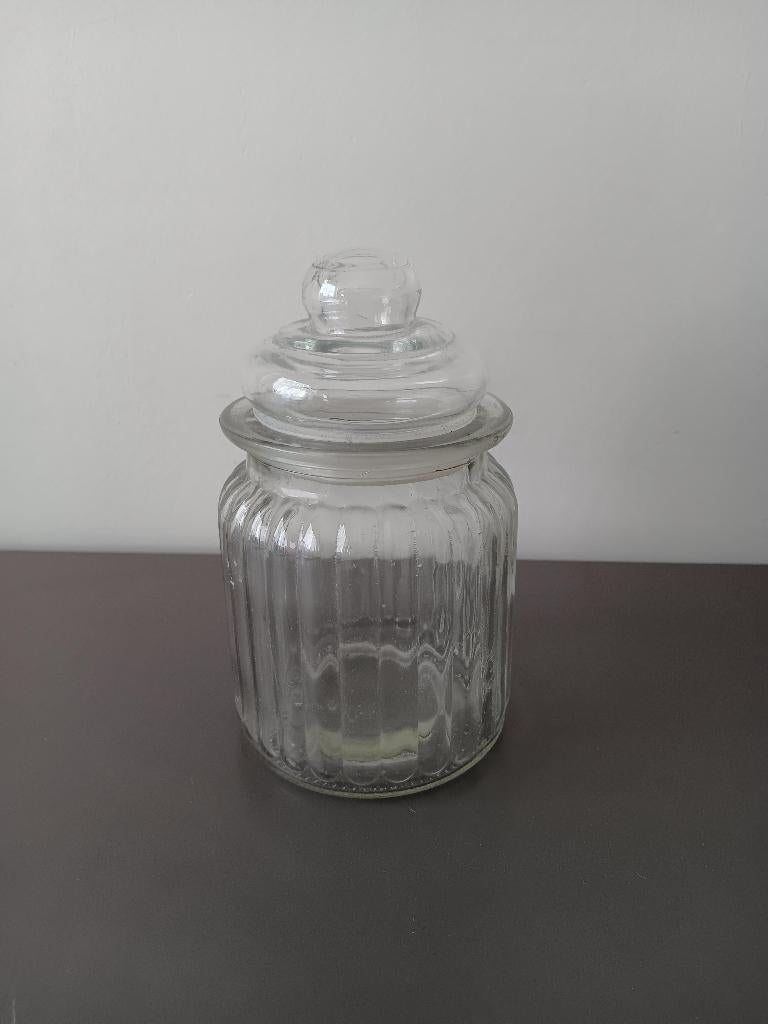 Glazen voorraadpot met deksel geribbelde structuur, Huis en Inrichting, Keuken | Keukenbenodigdheden, Ophalen of Verzenden, Gebruikt