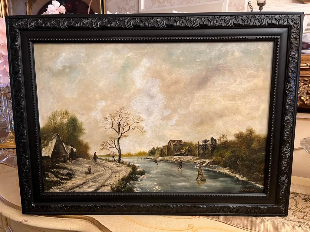 Olieverf winterlandschap schilderij, Ophalen of Verzenden