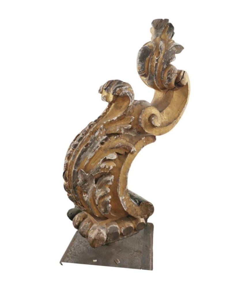 antiek BOIS DORÉ ORNAMENT op SOKKEL, h 62 cm, Ophalen