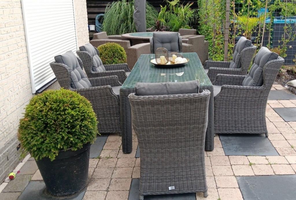 Zgan luxe royale 6 persoons tuinset / diningset, Ophalen, 6 zitplaatsen, Zo goed als nieuw, Wicker