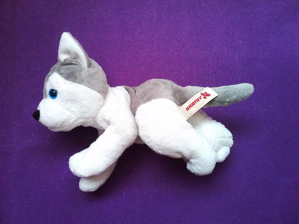 NICOTOY Knuffel HOND HUSKY MET KRAALOGEN **Nieuw**, Nieuw, Met label, Nicotoy, Hond