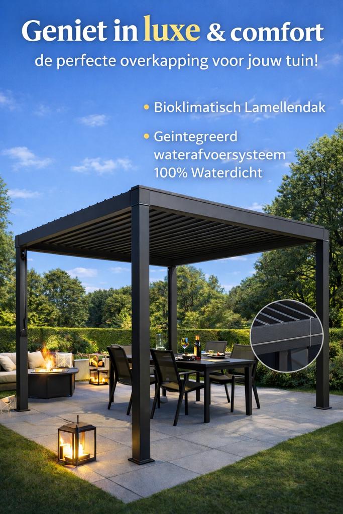 Pergola Lamellenoverkapping - NIEUW IN DOOS- 3x3 - 3x4 - 3x5, Ophalen of Verzenden, Nieuw