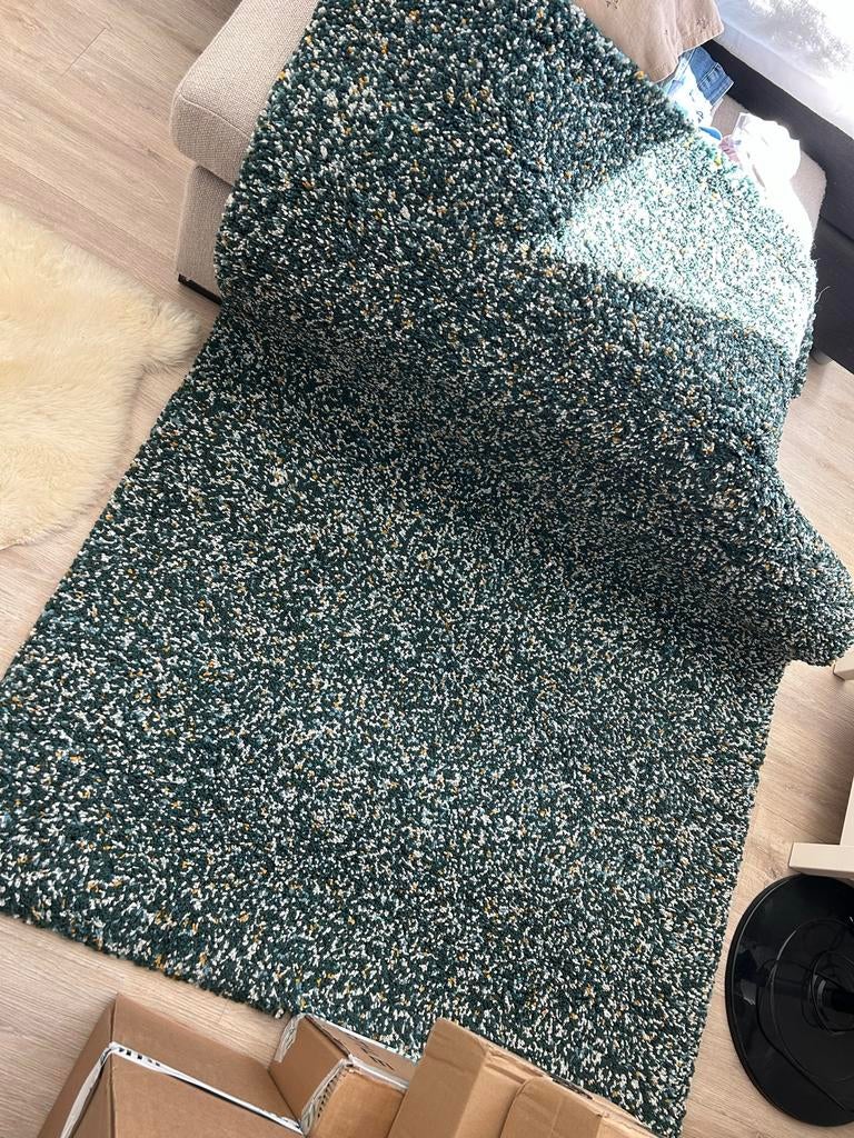 IKEA Vindum Tapijt 133x180cm - Groen/Wit/Geel, Ophalen, Gebruikt, 100 tot 150 cm, 150 tot 200 cm
