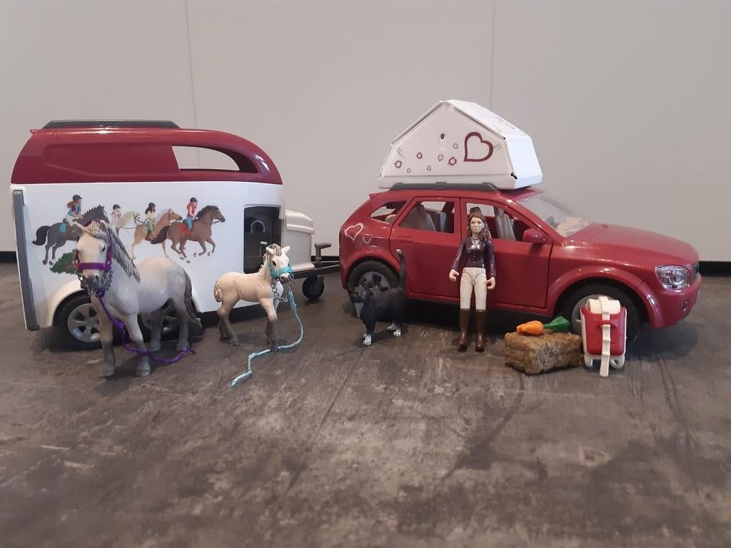 Te koop Schleich auto met paardentrailer, Ophalen of Verzenden, Gebruikt