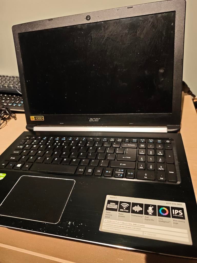 Acer Aspire 5 A515-51G-34VZ - Defect scharnier, zonder HDD, Computers en Software, Windows Laptops, Ophalen of Verzenden, 15 inch