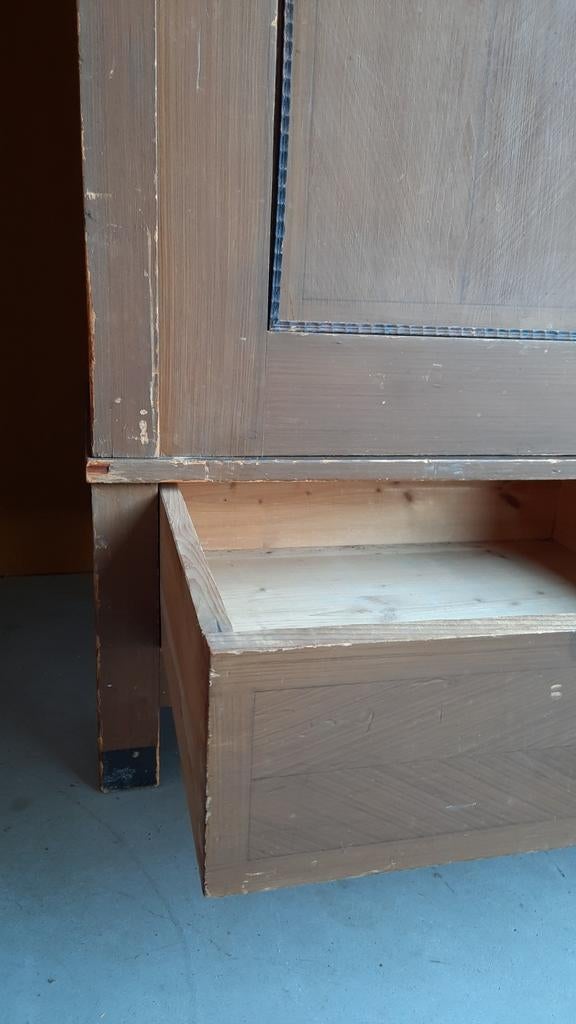 Brocante vintage linnenkast, kledingkast, kast, grenen, Ophalen, Gebruikt, Met deur(en), Vintage