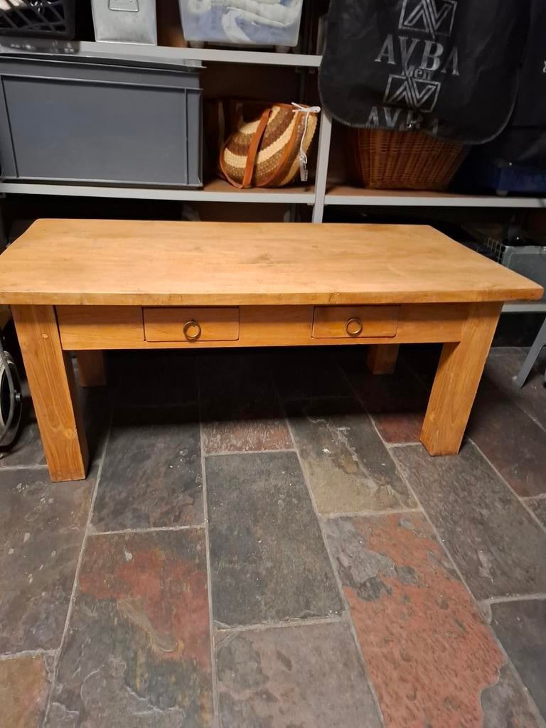 Massief houten salontafel met lades, Ophalen, Gebruikt, 100 tot 150 cm, 50 tot 100 cm