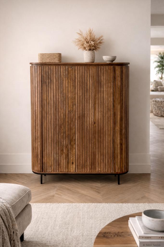 Magazijn Leegverkoop Dichte kast Noor mangohout ribbel metal