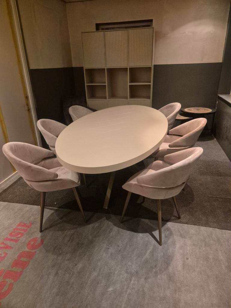 Nieuwe eettafel visgraad creme/brass, Ophalen of Verzenden, Nieuw, Rechthoekig, 50 tot 100 cm