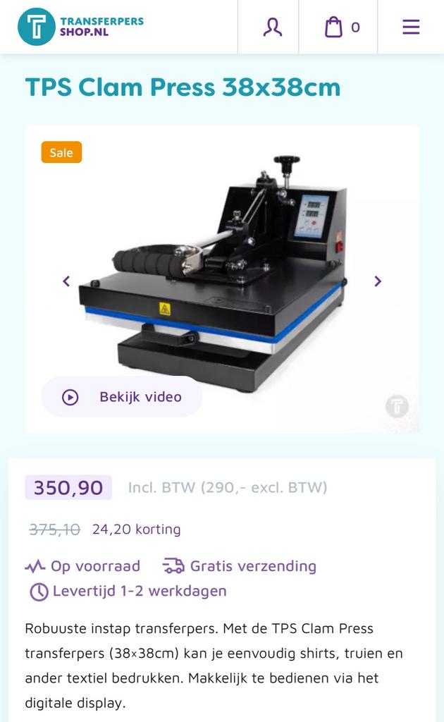 Transfer pers zwart 38x38 cm, Ophalen of Verzenden, Nieuw