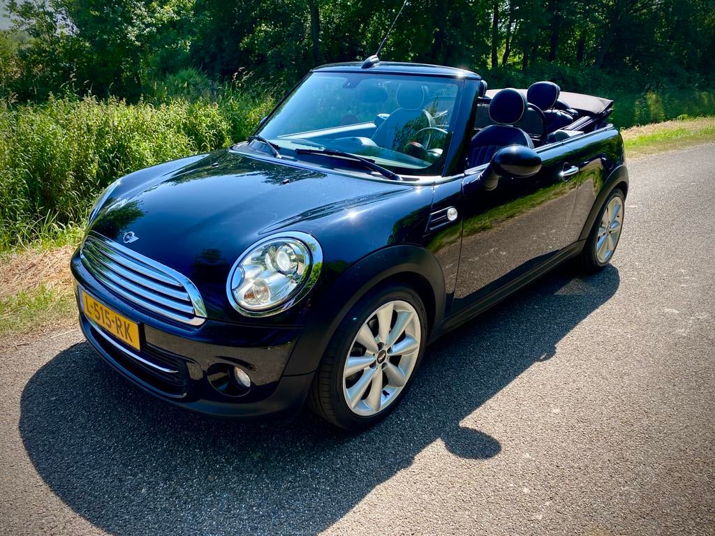 Mini 1.6 Cooper Cabrio leder, navi, xenon, lm, aut. airco, Auto's, Mini, Zwart, 4 cilinders, Cabriolet, 4 stoelen