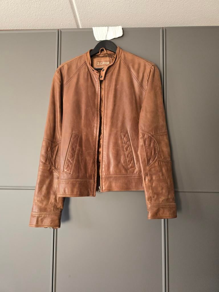 Bruine leren jas J.C. Rags - Maat M, Kleding | Heren, Jassen | Zomer, Bruin, Maat 48/50 (M), Ophalen of Verzenden, Gedragen