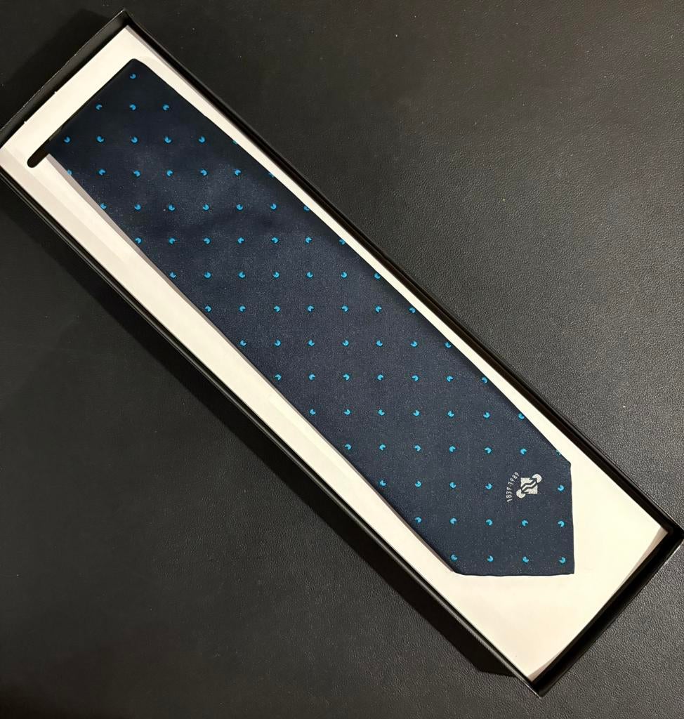 Stropdas NS 150 jaar spoorwegen (donkerblauwe) (1989), Verzamelen, Ophalen of Verzenden, Zo goed als nieuw, Trein