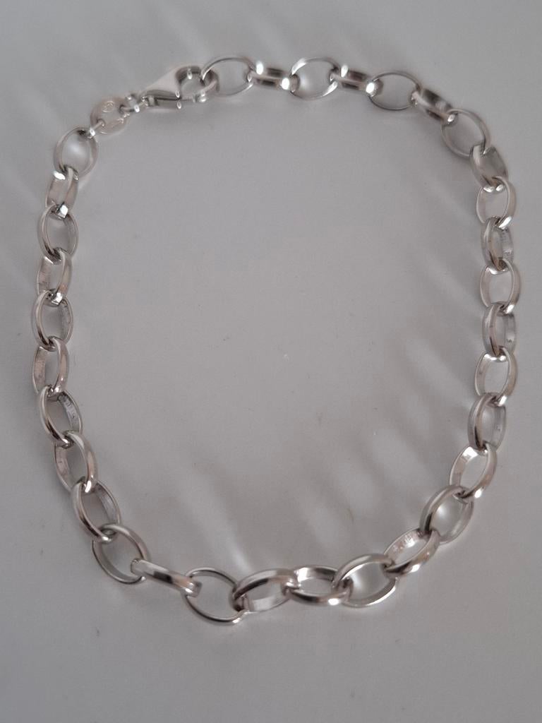 Zilveren ovale jasseron schakelarmband 19cm 925 zilver, Sieraden, Tassen en Uiterlijk, Armbanden, Ophalen of Verzenden, Zilver