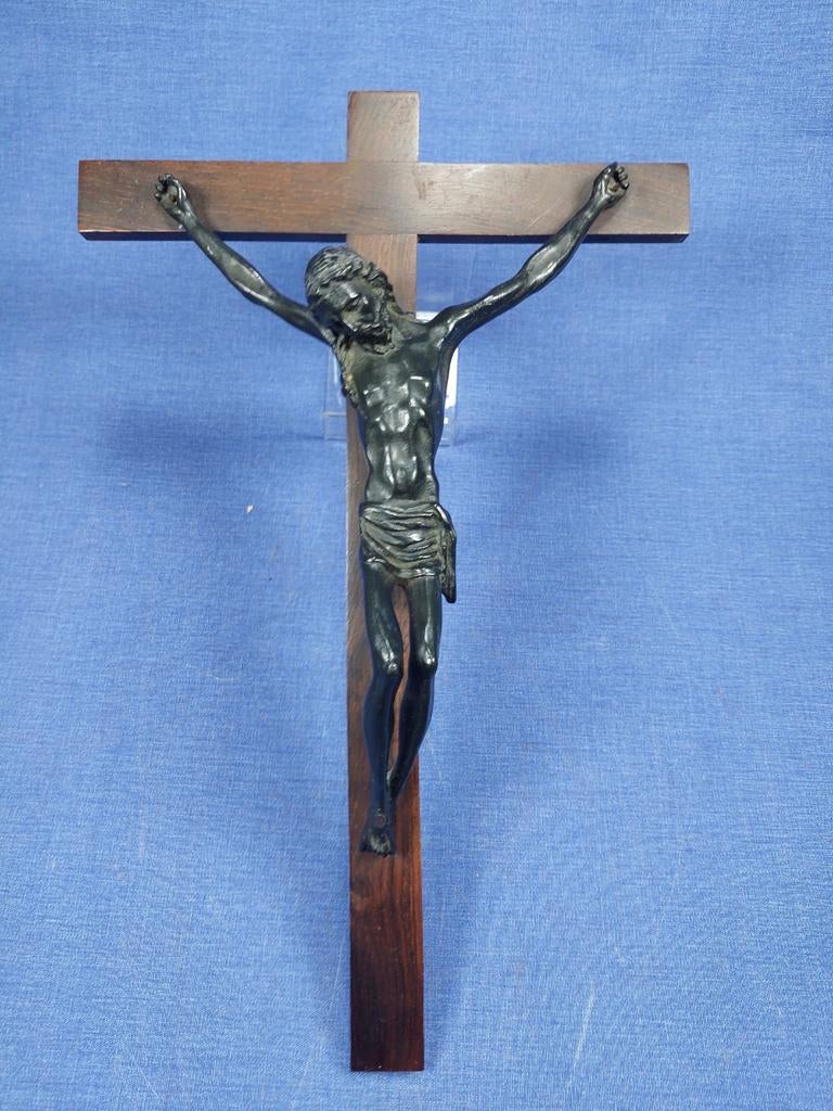 Art Deco houten kruis met zwart metalen corpus - Jaren 30, Ophalen of Verzenden