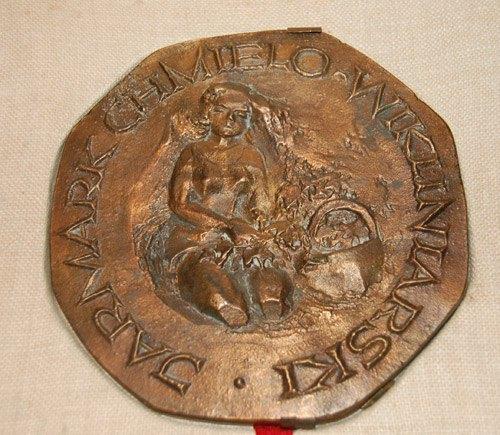 Twee poolse bronzen plaquettes in doos, Ophalen of Verzenden, Brons