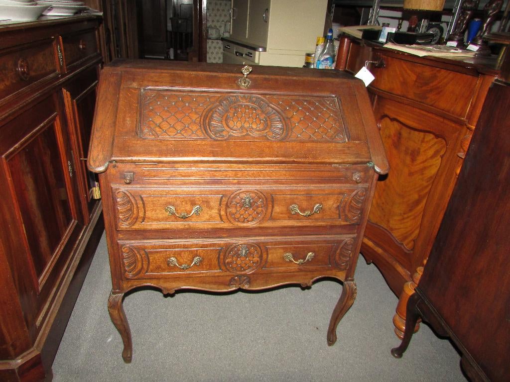 Barok eiken secretair klepbureautje queen anne stijl, Ophalen of Verzenden, Gebruikt, Queen anne stijl