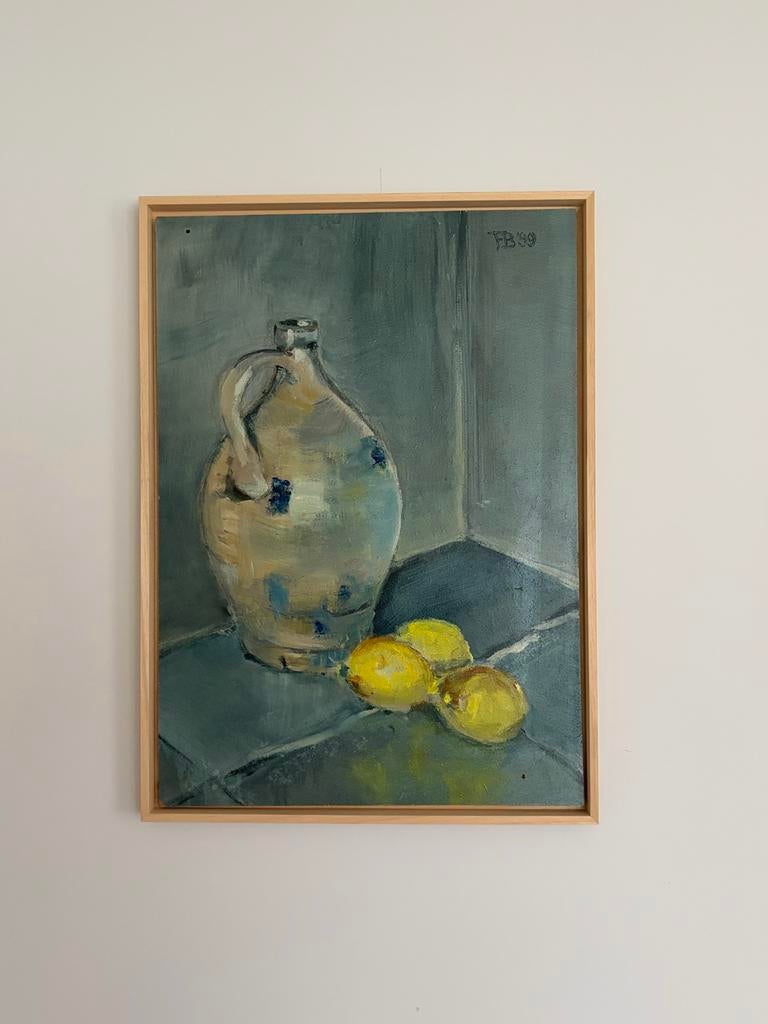 Stilleven met citroenen in eikenhouten lijst, Antiek en Kunst, Kunst | Schilderijen | Klassiek, Ophalen of Verzenden