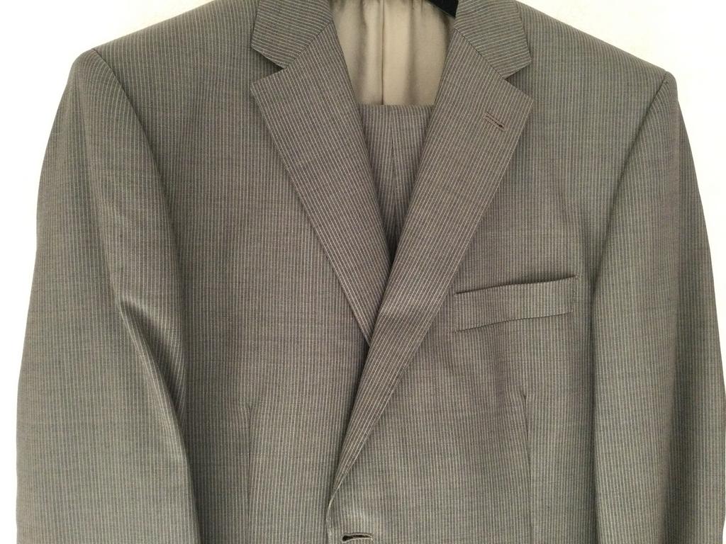 Frans Molenaar wollen heren kostuum krijtstreep maat 52 zgan, Ophalen, Zo goed als nieuw, Maat 52/54 (L), Grijs