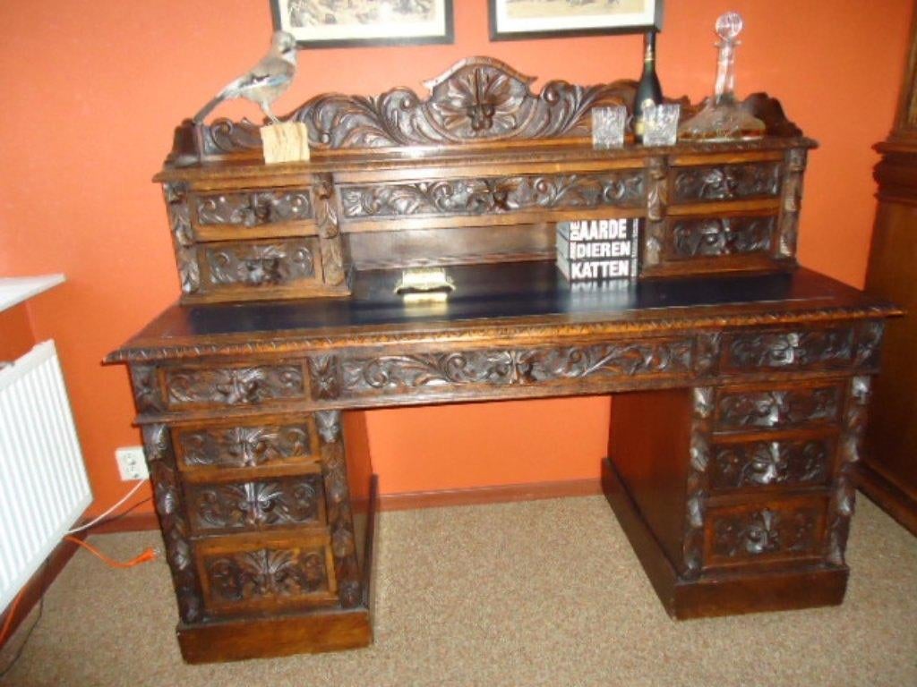 Antiek jacht bureau, 14 laatjes., Antiek en Kunst, Antiek | Meubels | Kasten, Ophalen