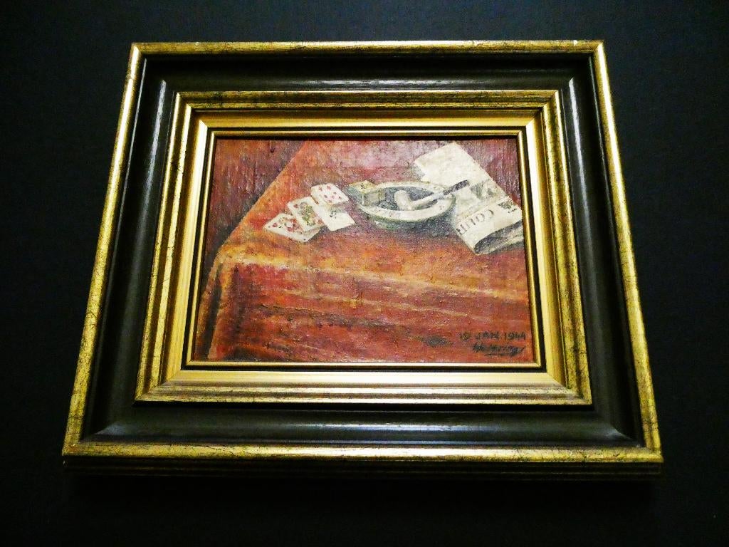 Stilleven speelkaarten met tabakspijp gesign. 1944 Wetering, Antiek en Kunst, Ophalen of Verzenden