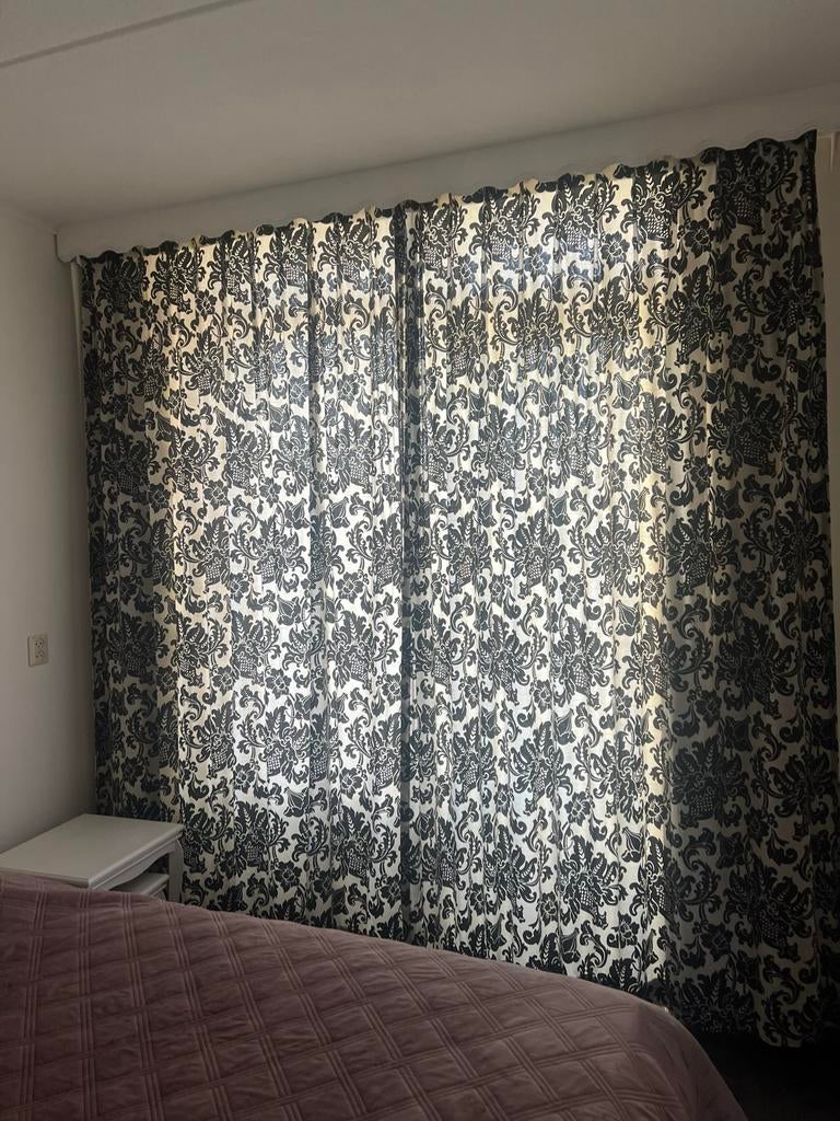 Gordijnen - 2 stuks, Huis en Inrichting, Stoffering | Gordijnen en Lamellen, Gebruikt, 100 tot 150 cm, 200 cm of meer, Wit