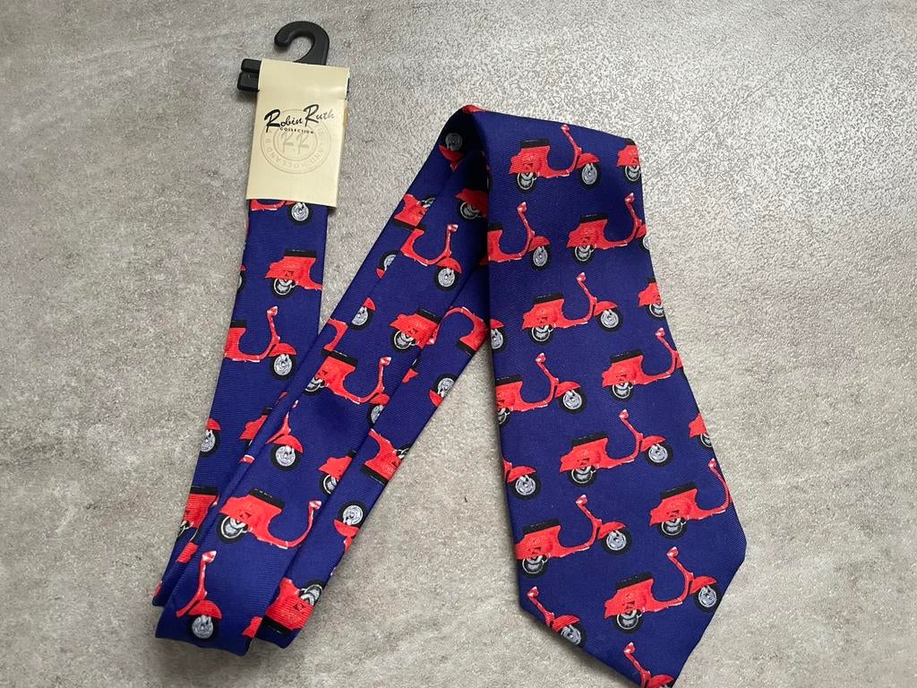 stropdas met heel veel Vespa scooters, super mooi!, Ophalen of Verzenden, Nieuw, Paars, Met patroon