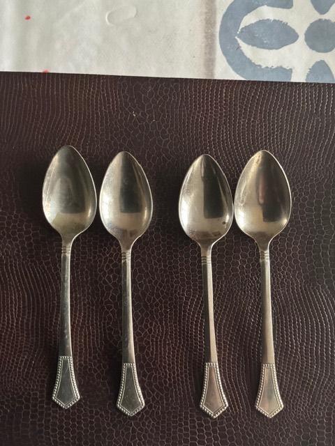 4 vintage alpacca lepeltjes Gero art deco model, Ophalen of Verzenden