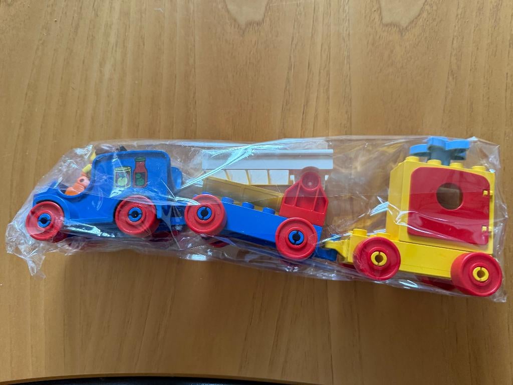 Lego Vintage Duplo auto + 2 aanhangers ladder poppetje poes, Ophalen, Gebruikt, Losse stenen, Duplo