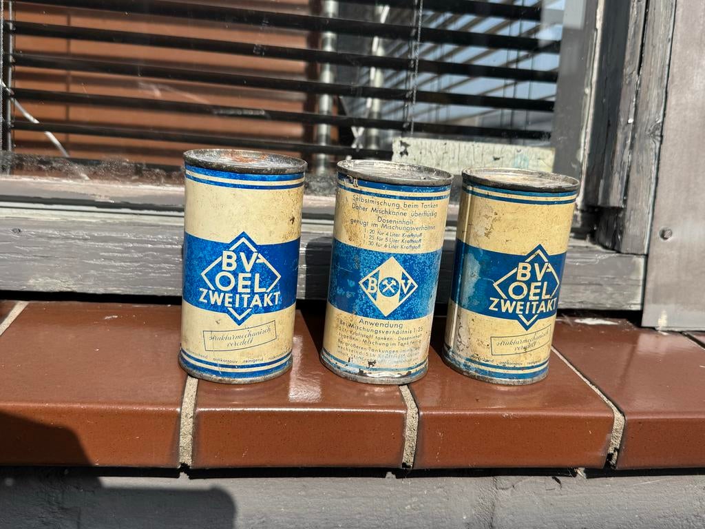 Vintage BV Oel Zweitakt blikken - olie blikje, Ophalen, Gebruikt, Gebruiksvoorwerp, .