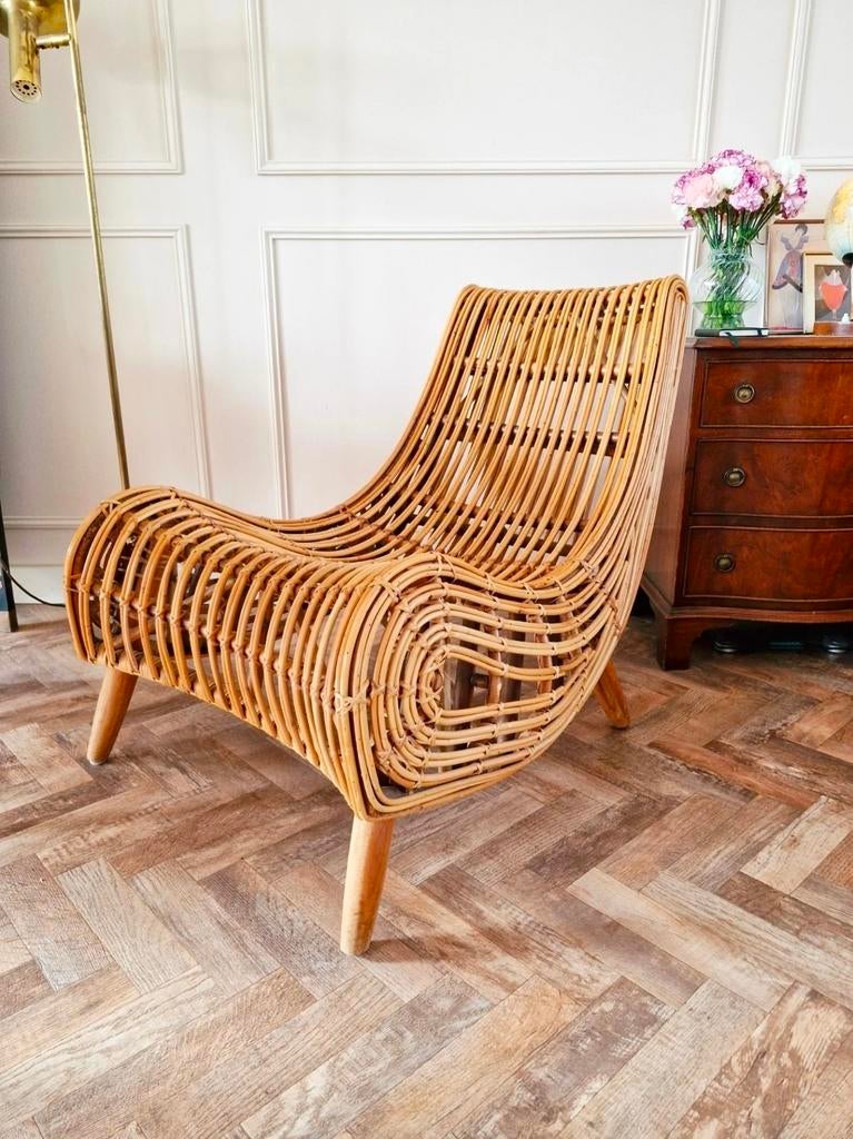 Design rotan fauteuil, Tuin en Terras, Tuinstoelen, Rotan, Ophalen of Verzenden