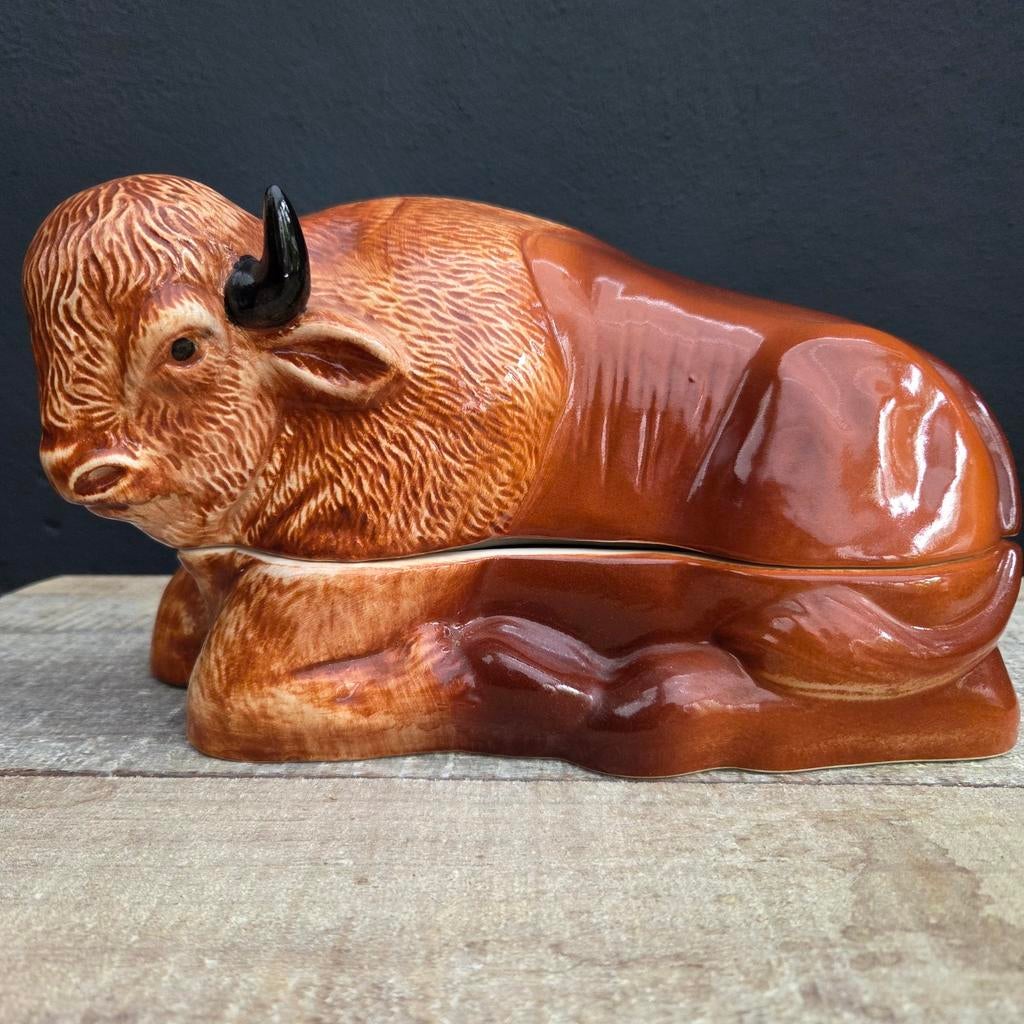 Michel Caugant terrine buffel - Vintage Frans Aardewerk, Antiek en Kunst, Ophalen of Verzenden