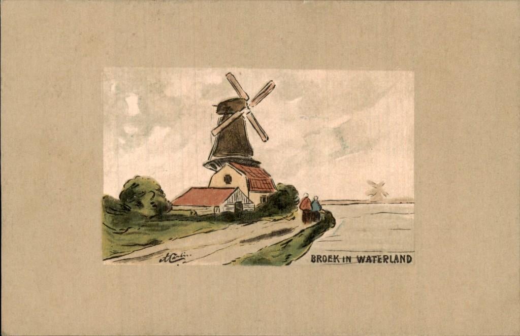 Broek in Waterland - Molen - Tekening, Ophalen of Verzenden, Voor 1920, Ongelopen, Noord-Holland