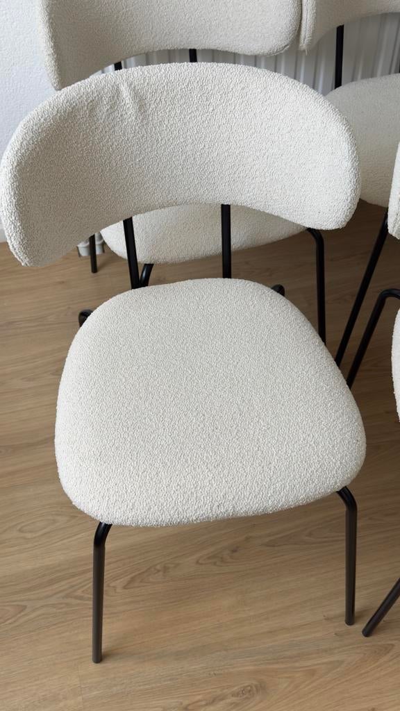 Set van 4 witte stoelen met teddy stof, Gebruikt, Wit, Ophalen of Verzenden, Vier
