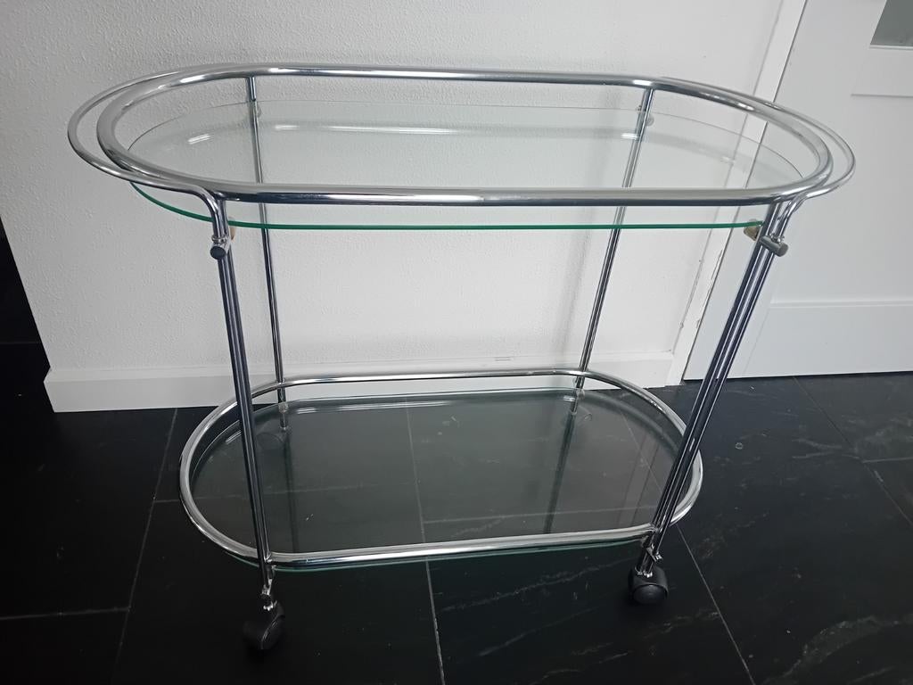 Galotti & Radice Riki T52 serveerwagen - Chroom & Glas, Ophalen, Gebruikt, Metaal of Aluminium, Modern, Design, Italiaans