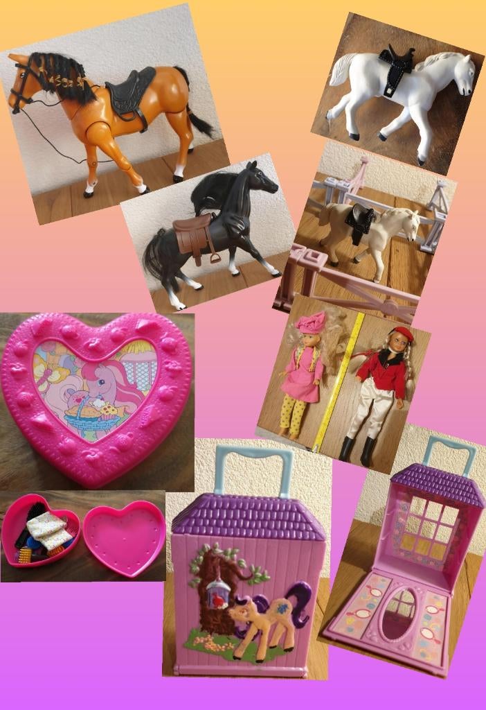 Paardrij- & feestelijk gekleed popje en speelgoed paarden!, Ophalen of Verzenden, Zo goed als nieuw
