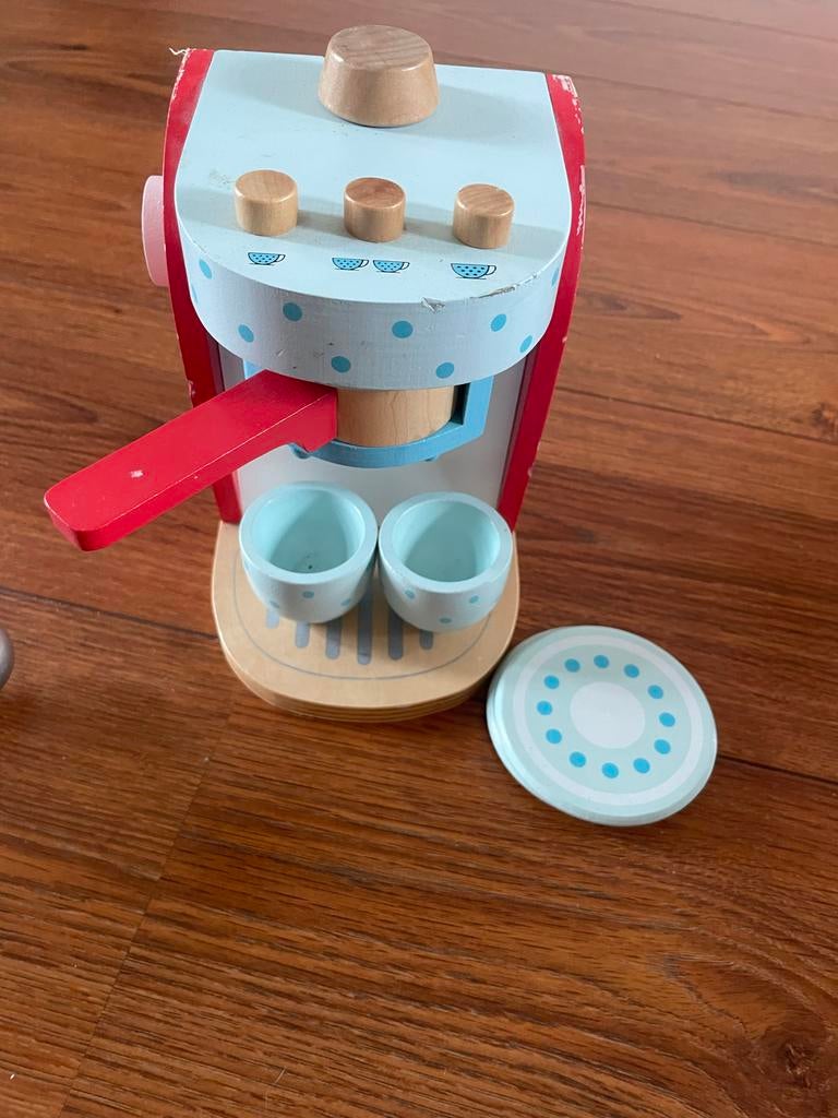 Houten speelkeuken koffiezetapparaat, Kinderen en Baby's, Speelgoed | Speelkeukens, Ophalen, Gebruikt, Hout, Speelkeuken-accessoire