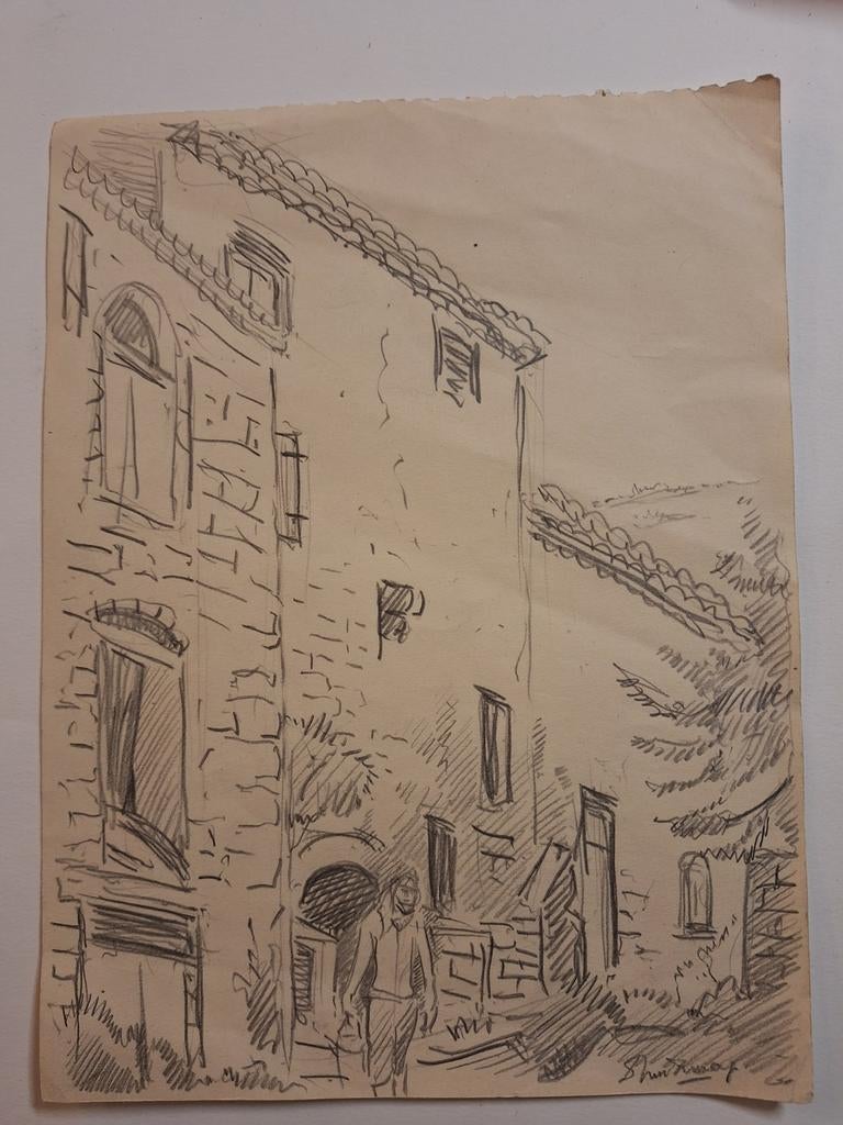 Tekening door Douwes vd Zweep - Dorpsgezicht, Antiek en Kunst, Ophalen of Verzenden