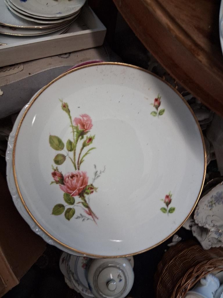 Grote ronde serveerschaal Winterling Bavaria met roze roos, Antiek en Kunst, Ophalen of Verzenden