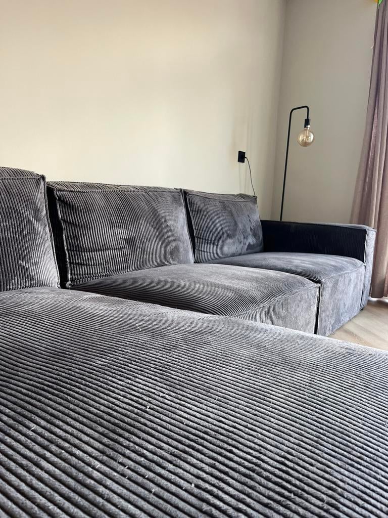 Hoek bank ribstof grijs, Ophalen, Gebruikt, Minder dan 75 cm, 300 cm of meer