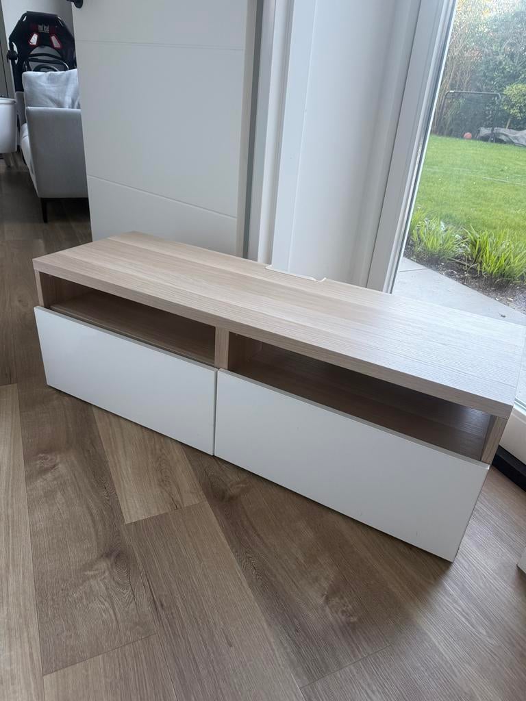 IKEA BESTÅ TV-meubel met lades, wit gelazuurd eikeneffect, 100 tot 150 cm, Ophalen of Verzenden, Zo goed als nieuw, Minder dan 100 cm