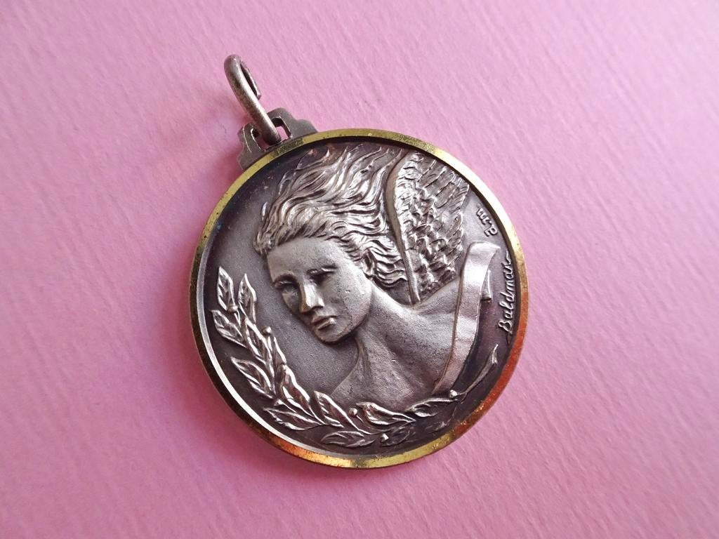 jwg Vintage 60s Art Nouveau stl hanger zilver goud klr engel, Verzenden, Overige materialen, Hanger