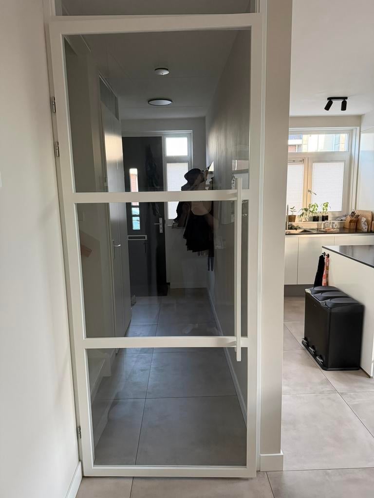 Stalen Glazen opdekdeur 231,5 x 93 cm RAL9010, Doe-het-zelf en Verbouw, 215 cm of meer, Binnendeur, Ophalen of Verzenden, Glas