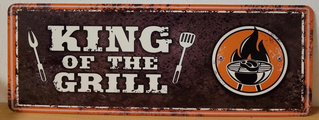 King of the Grill bbq reclamebord van metaal wandbord deco, Info@deconoord.nl, Deco Noord, Nieuw, Ophalen of Verzenden