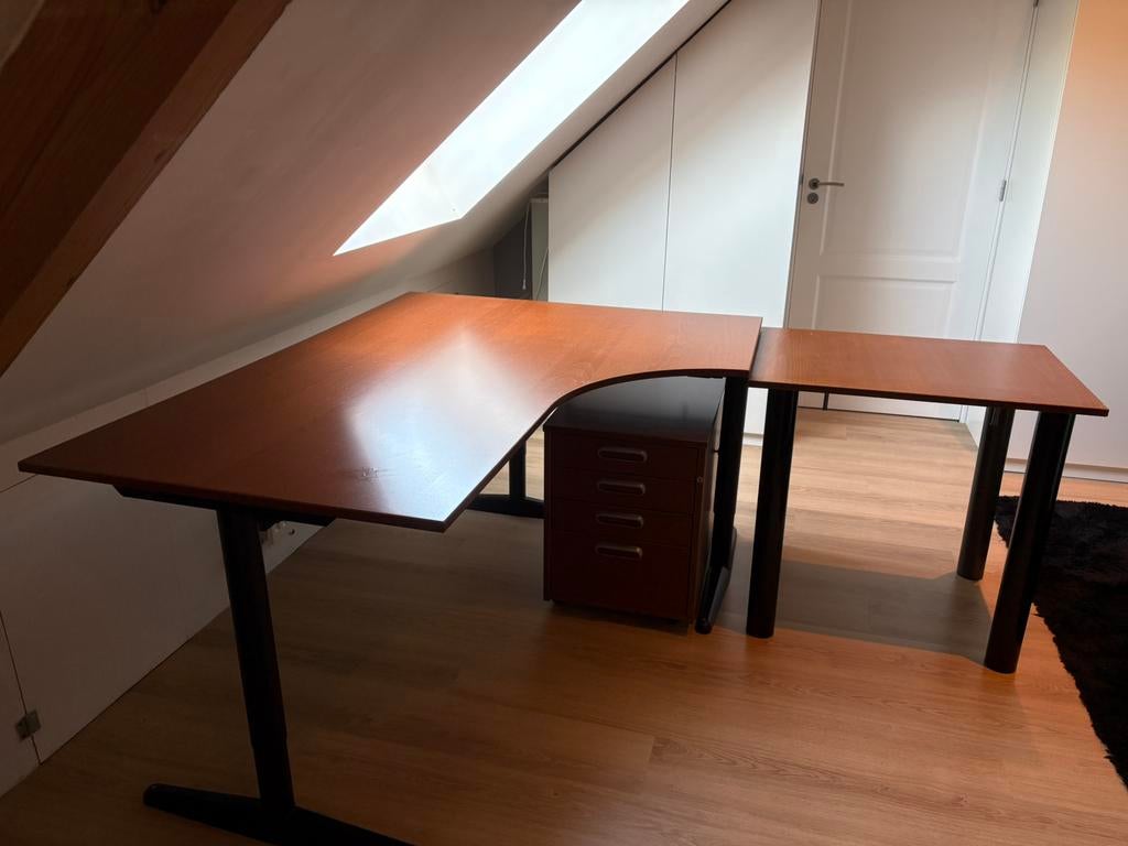 Bureau kersenhout incl lade blok, Ophalen, Gebruikt, Hout, Hoekbureau