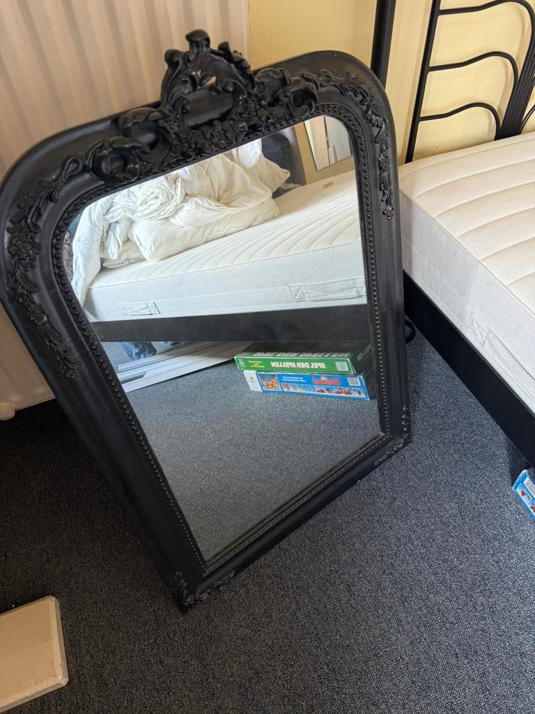 Brocante spiegel zwart, Ophalen, Zo goed als nieuw, Minder dan 100 cm, Rechthoekig