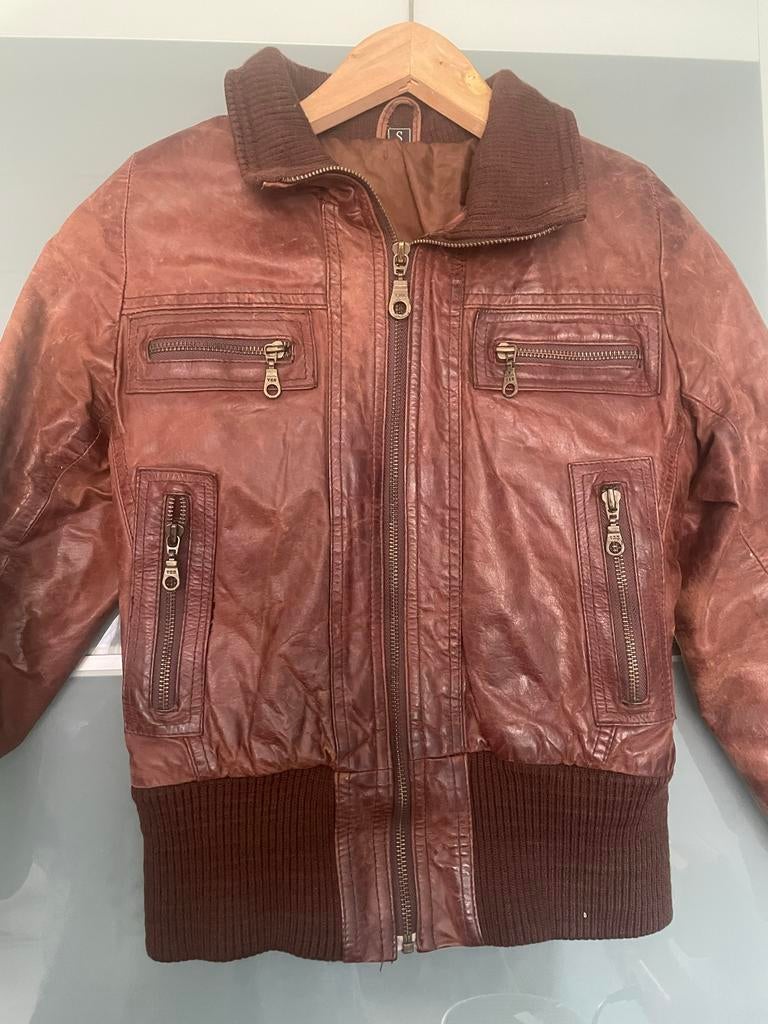 Mooie stoere  Bruin Leren jas - Maat s/m, Kleding | Dames, Ophalen of Verzenden, Gedragen, Maat 38/40 (M), Bruin