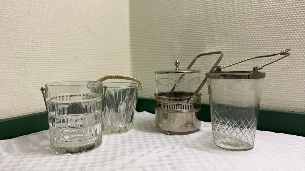 ijs bak koekjes trommel, glas , geslepen, verchroomd, Ophalen of Verzenden